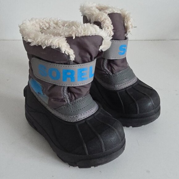 SOREL | Commander Snow Boots Gray Blue Boys Sz 8 - Picture 3 of 5